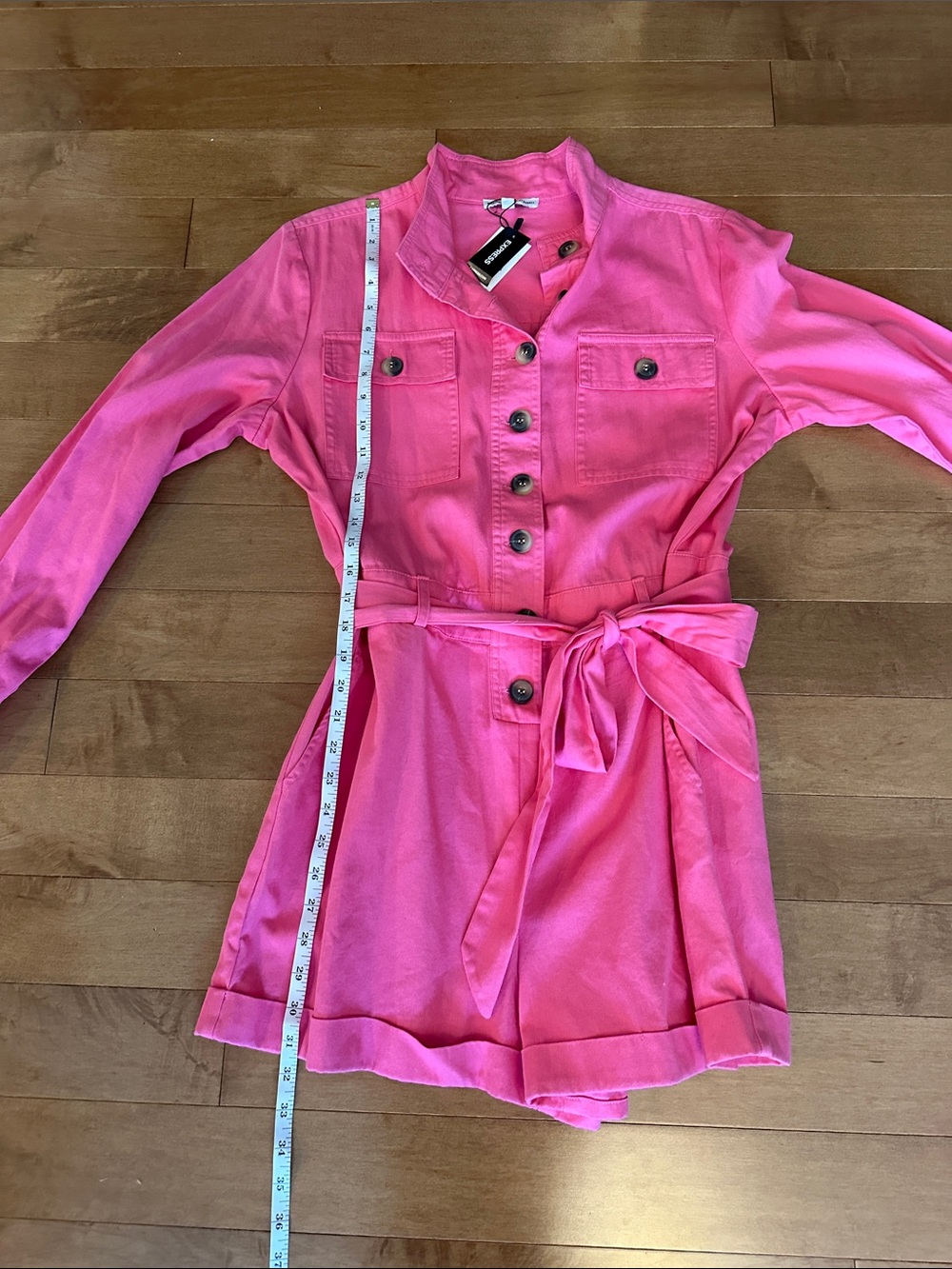 NWT Express x Rocky Barnes  Pink Utility Romper Long Sleeve Belted Size Medium - Picture 8 of 11